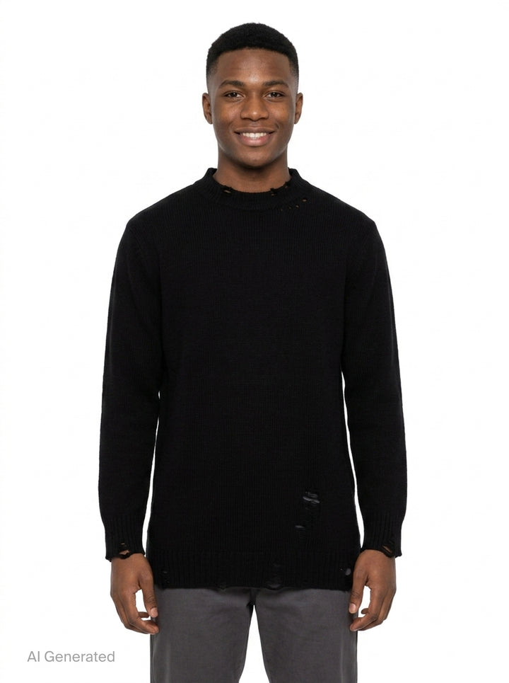 Distressed Round Neck Knit Top | Yohji Yamamoto | Club21 - front