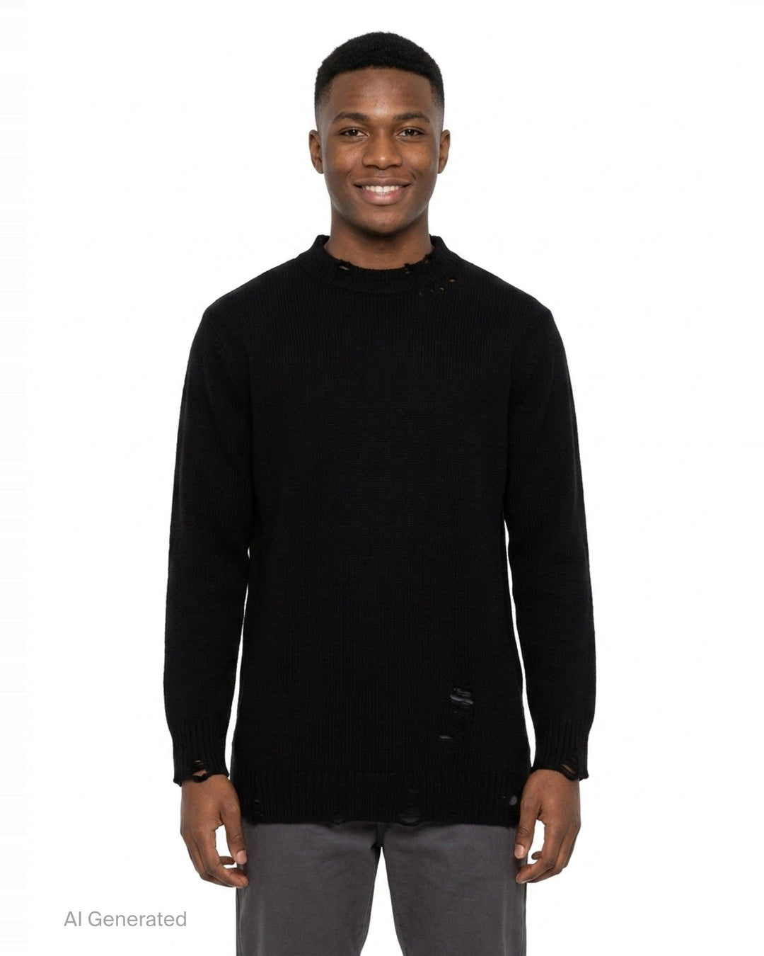 Distressed Round Neck Knit Top | Yohji Yamamoto | Club21 - front