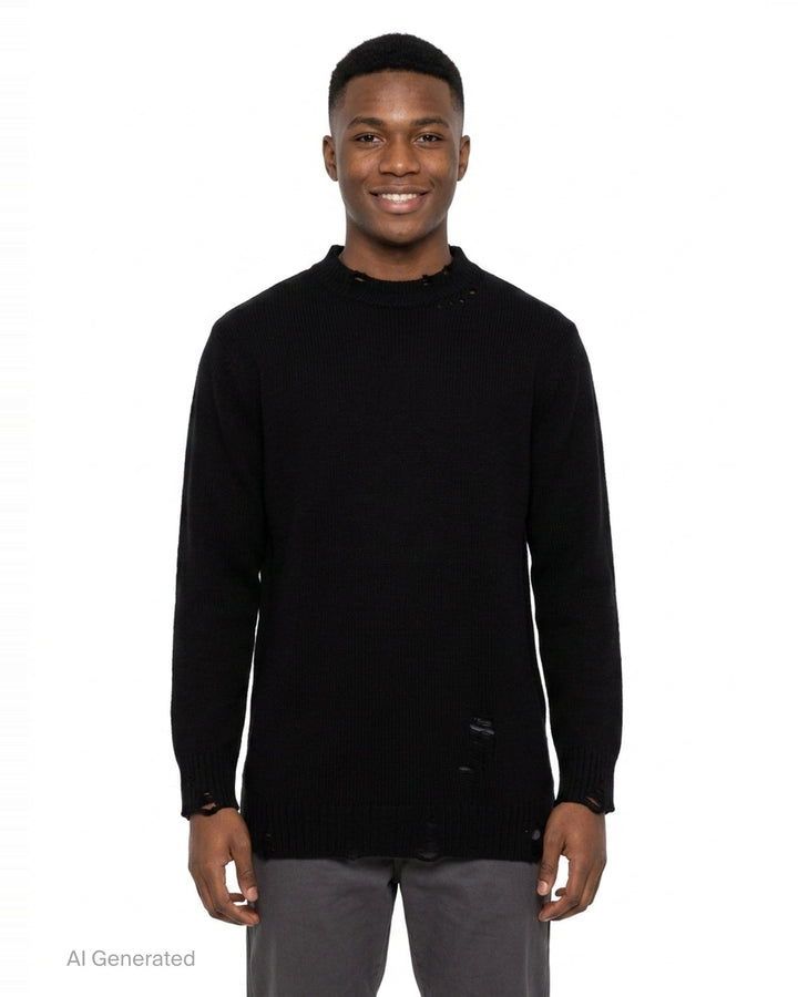 Distressed Round Neck Knit Top | Yohji Yamamoto | Club21 - front