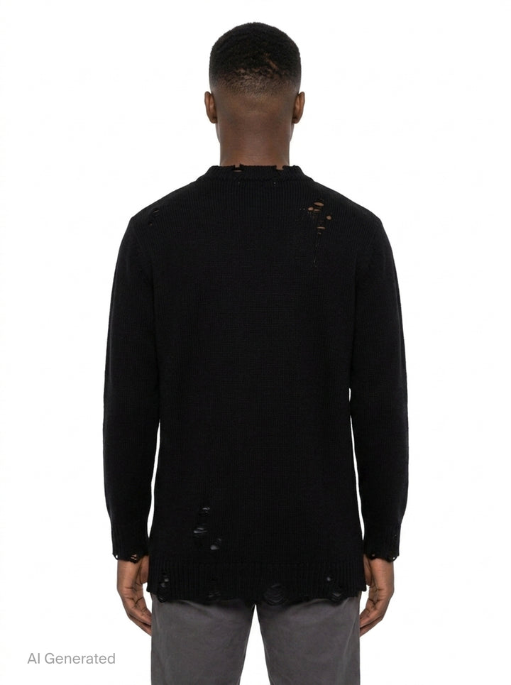 Distressed Round Neck Knit Top | Yohji Yamamoto | Club21 - back
