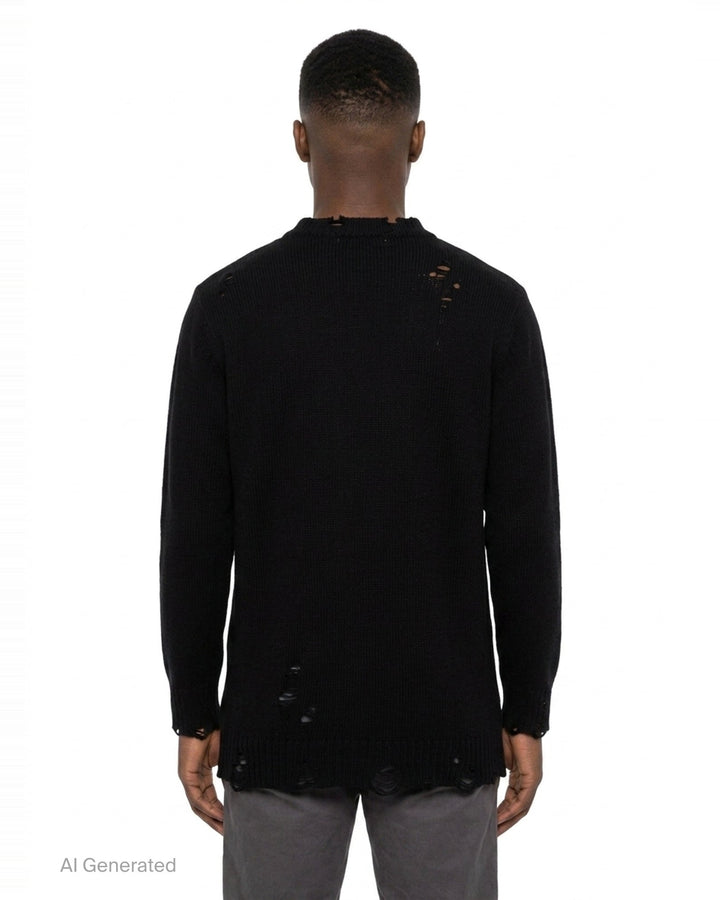 Distressed Round Neck Knit Top | Yohji Yamamoto | Club21 - back