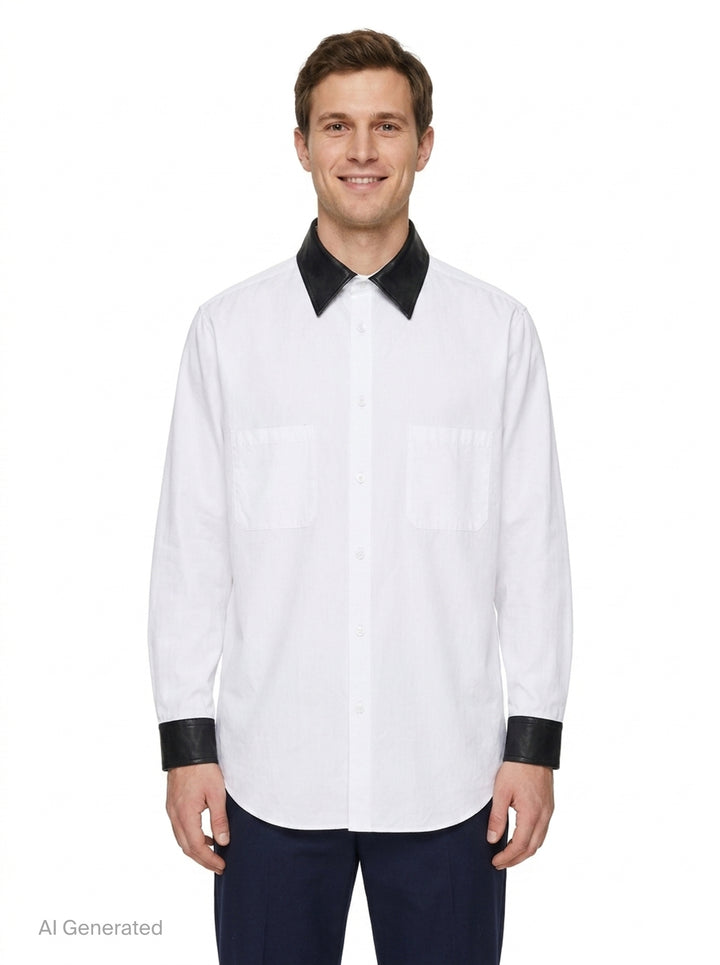 Leather Detail Long Sleeve Shirt | Yohji Yamamoto | Club21 - front