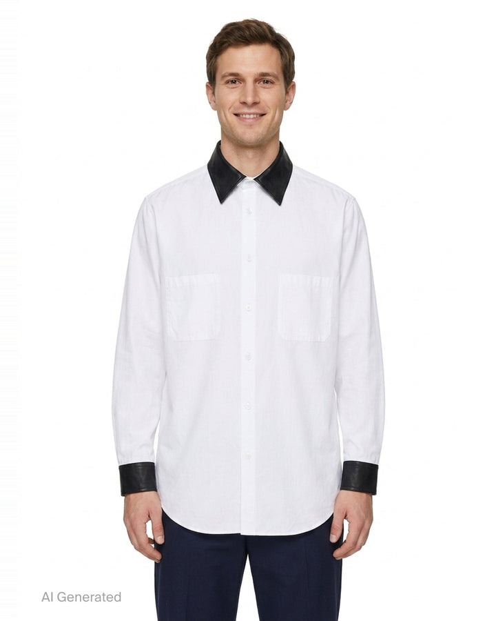 Leather Detail Long Sleeve Shirt | Yohji Yamamoto | Club21 - front