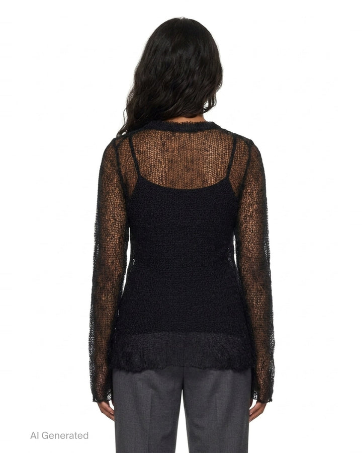 Long Sleeve Open Knit Sweater | Yohji Yamamoto | Club21 - back