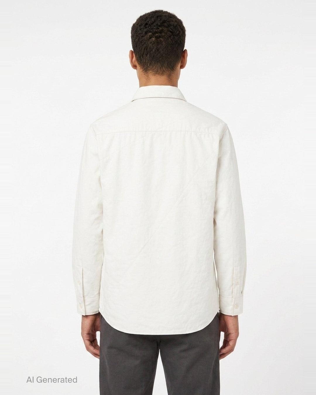 Yohji Yamamoto Padded Triple Collar Blouse in off-white, featuring layered fanned collar leaves, tonal button-front placket, and dual angular chest pocket flaps - back