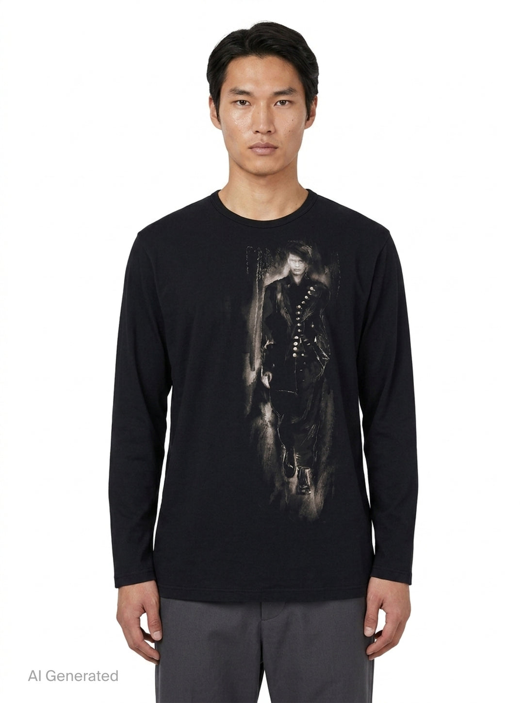 Round Neck Long Sleeve Graphic Tee | Yohji Yamamoto | Club21 - front
