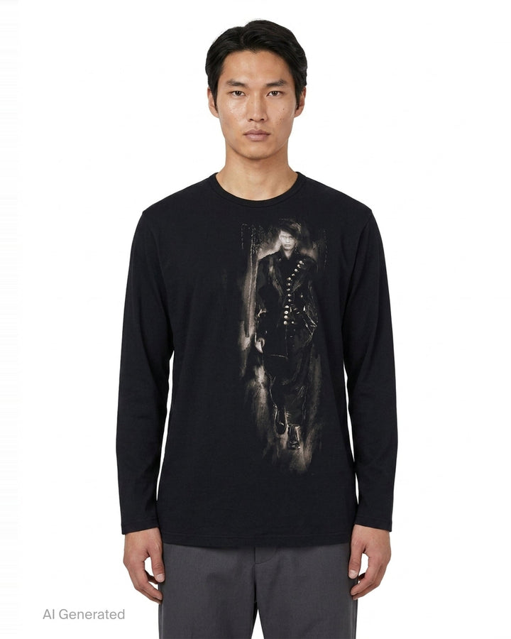 Round Neck Long Sleeve Graphic Tee | Yohji Yamamoto | Club21 - front
