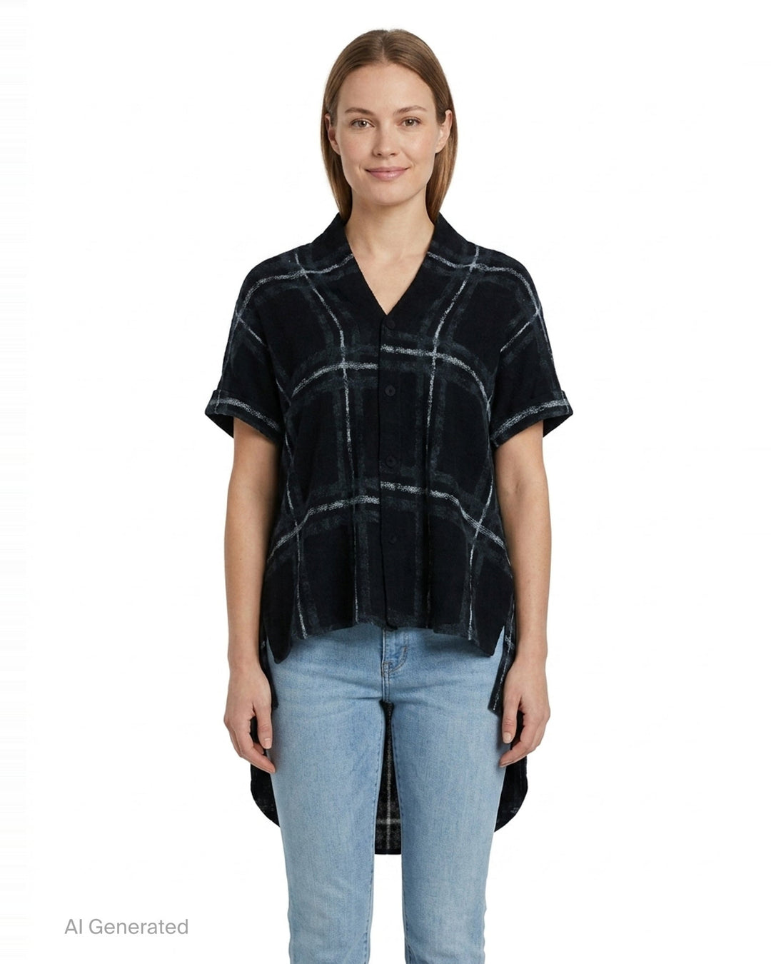 Short Sleeve Plaid Blouse | Yohji Yamamoto | Club21 - front