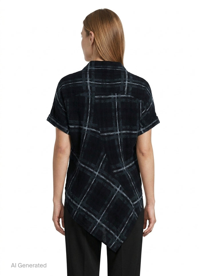 Short Sleeve Plaid Blouse | Yohji Yamamoto | Club21 - back