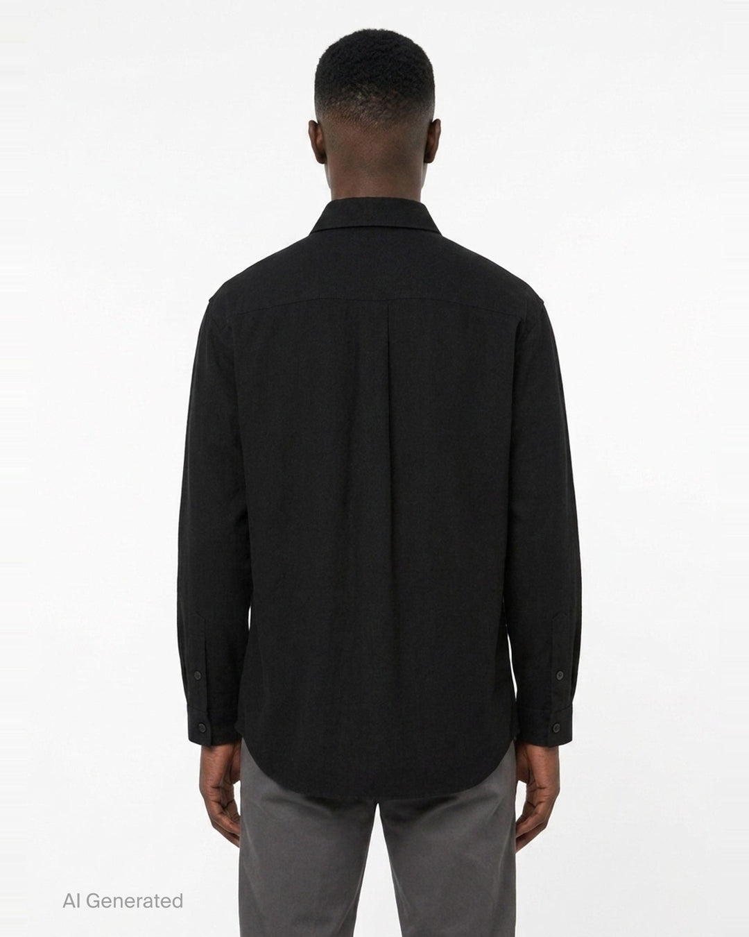 Yohji Yamamoto Spare Collar Long Sleeve Shirt in black, oversized fit with dual buttoned chest pockets and tonal button-through placket, front view on white background - back