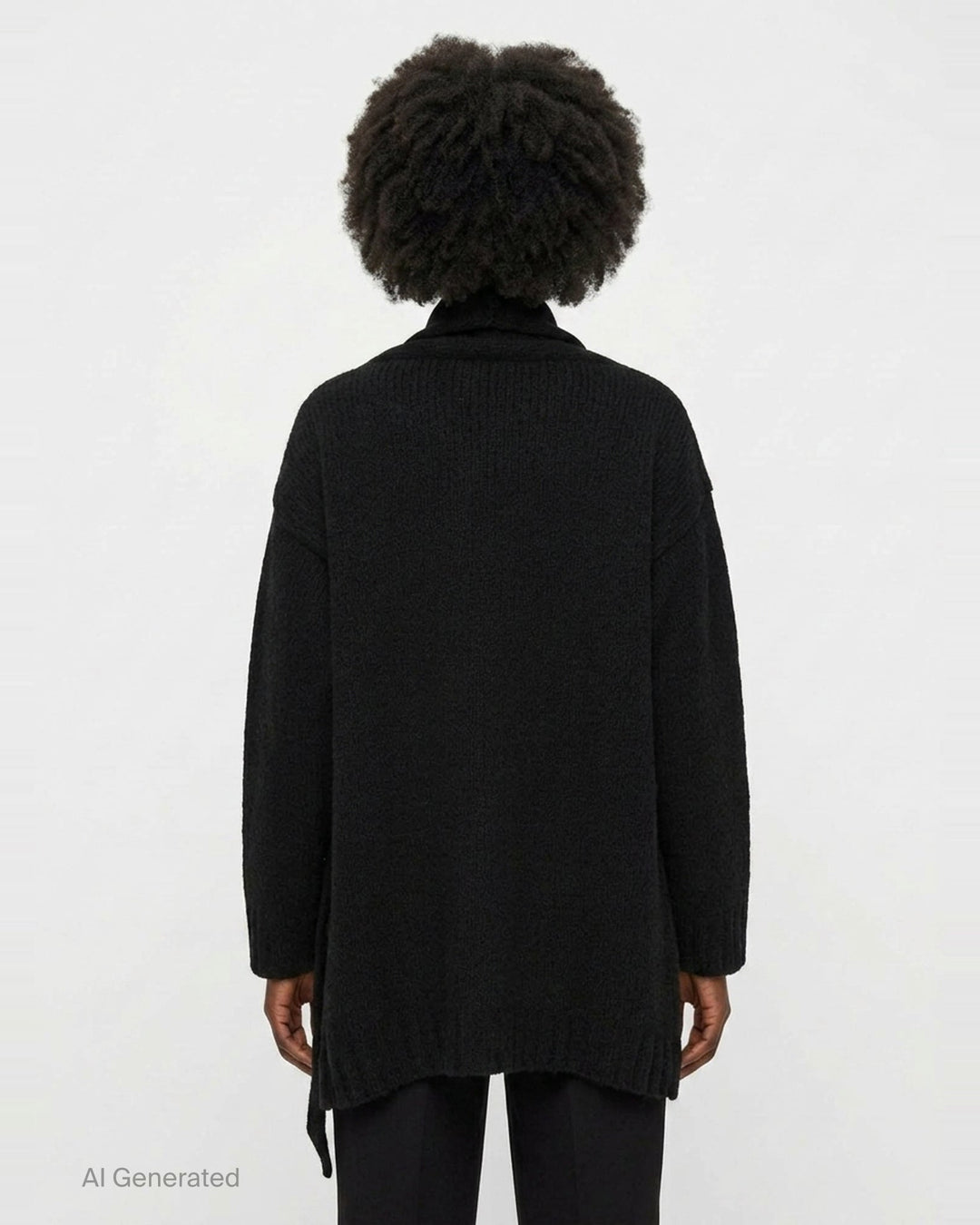 Yohji Yamamoto String Detail Cardigan in black — oversized open-front knit with tie-string hem detail and ribbed cuffs, displayed on a mannequin - back