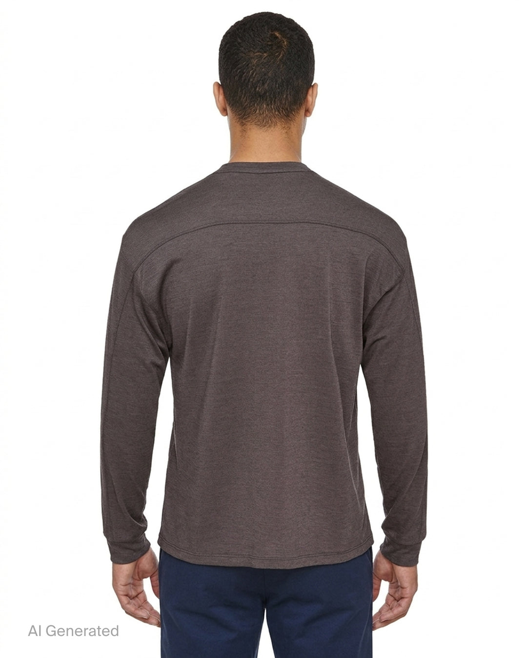 YOKE Cashmere Silk Jersey Long Sleeve Tee in heathered charcoal-brown, front view - back