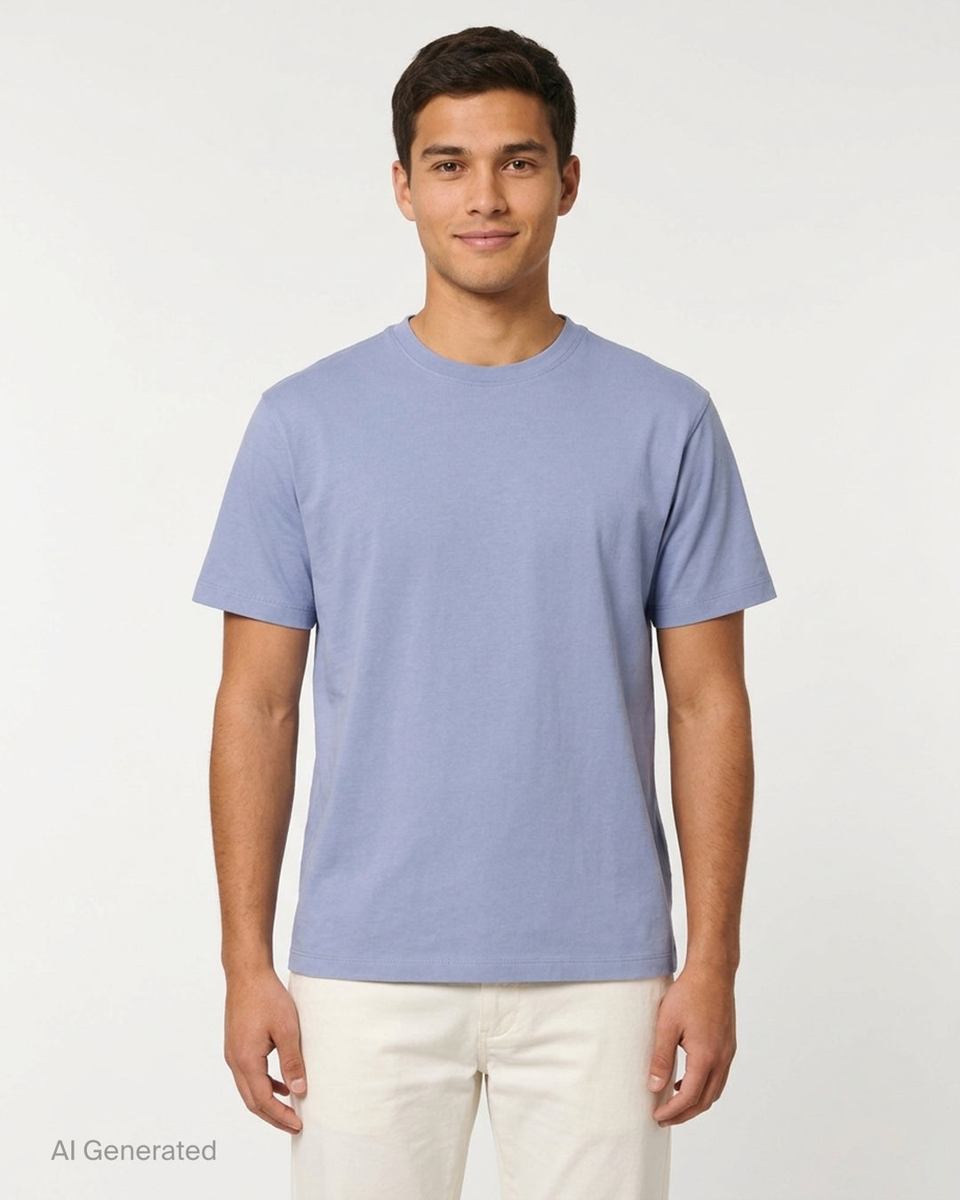 YOKE Suvin Cotton T-Shirt in washed blue with ribbed crew neck and short sleeves, shown from the front - front
