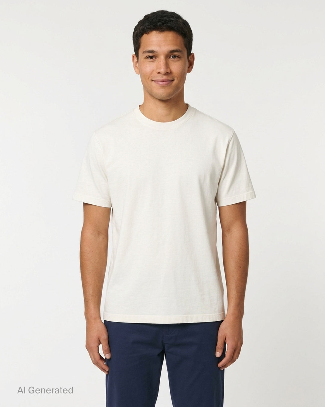 YOKE Suvin Cotton T-Shirt in washed blue with ribbed crew neck and short sleeves, shown from the front - front