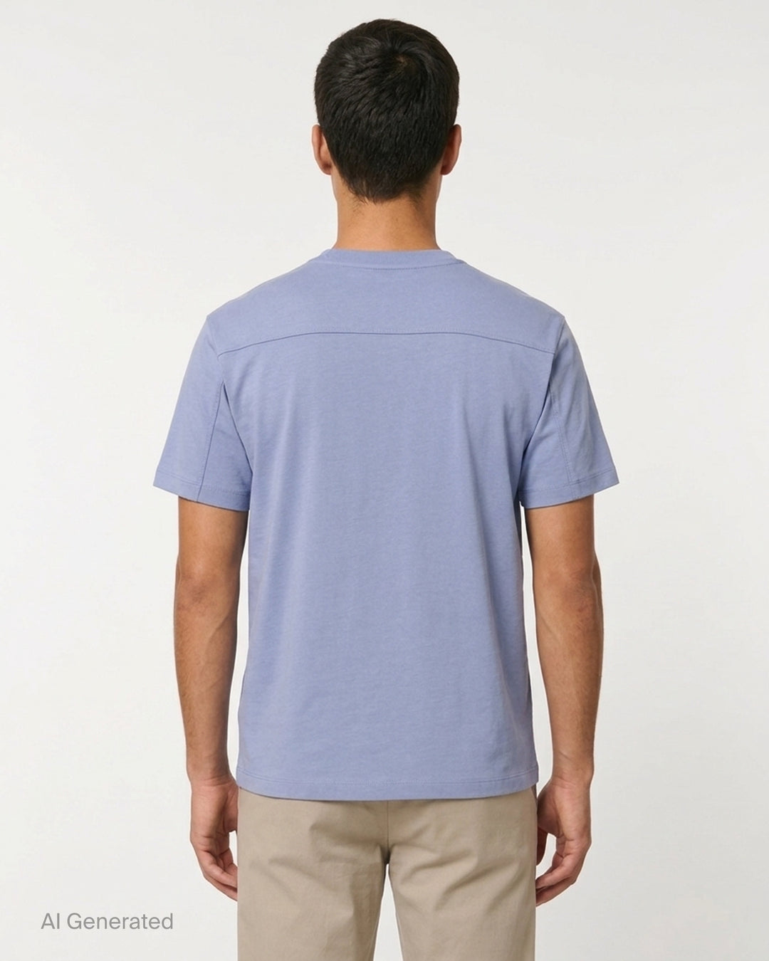 YOKE Suvin Cotton T-Shirt in washed blue with ribbed crew neck and short sleeves, shown from the front - back
