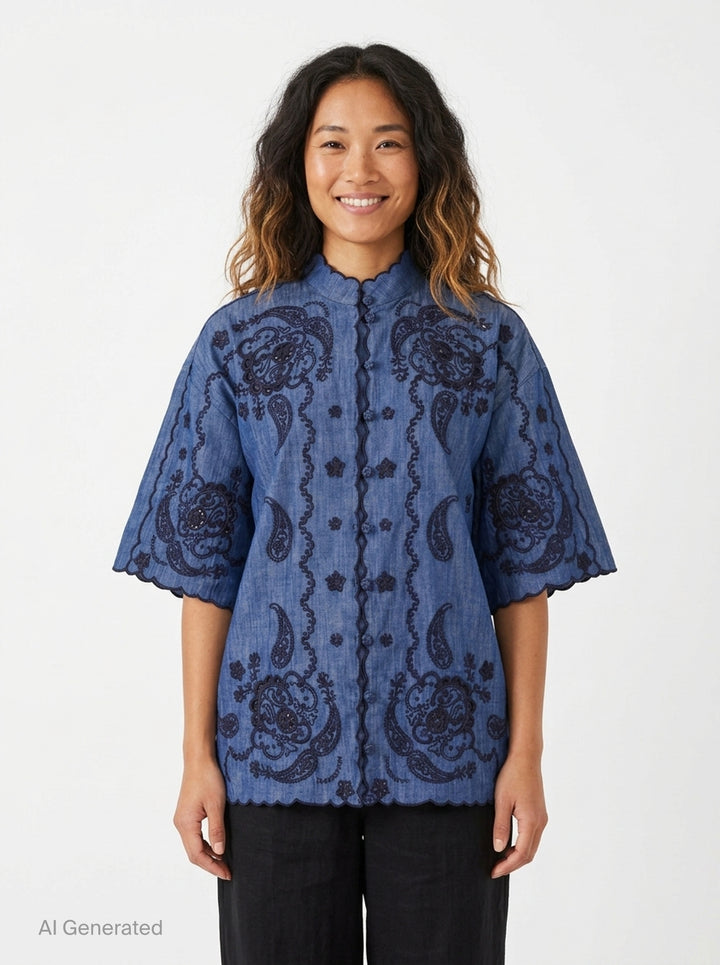 Aster Embroidered Denim Shirt | Zimmermann | Club21 - front
