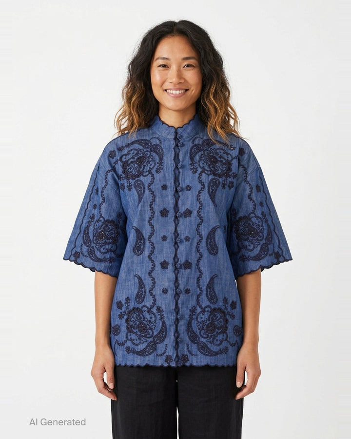 Aster Embroidered Denim Shirt | Zimmermann | Club21 - front