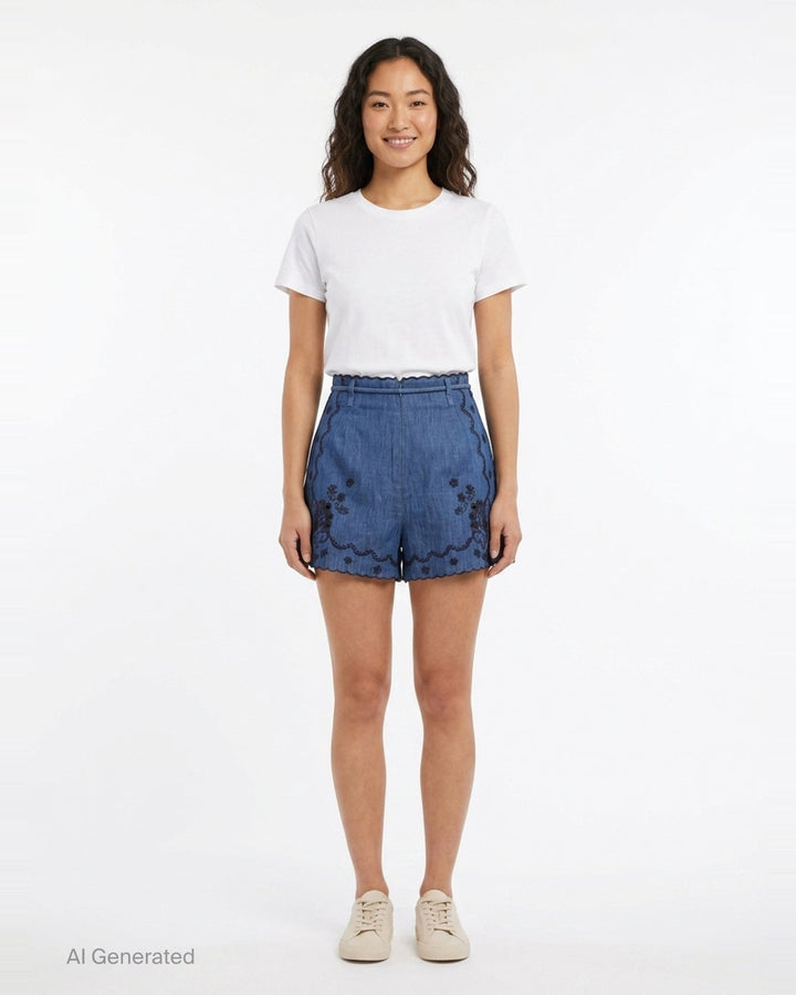 Aster Embroidered Denim Shorts | Zimmermann | Club21 - front