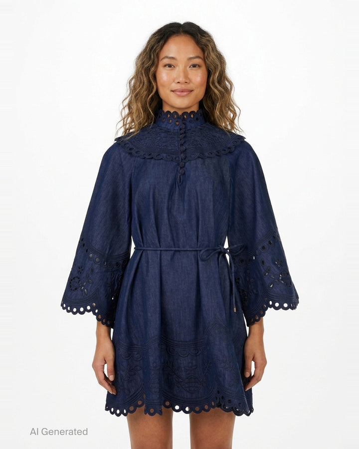 Mahon Broderie Denim Mini Dress | Zimmermann | Club21 - front