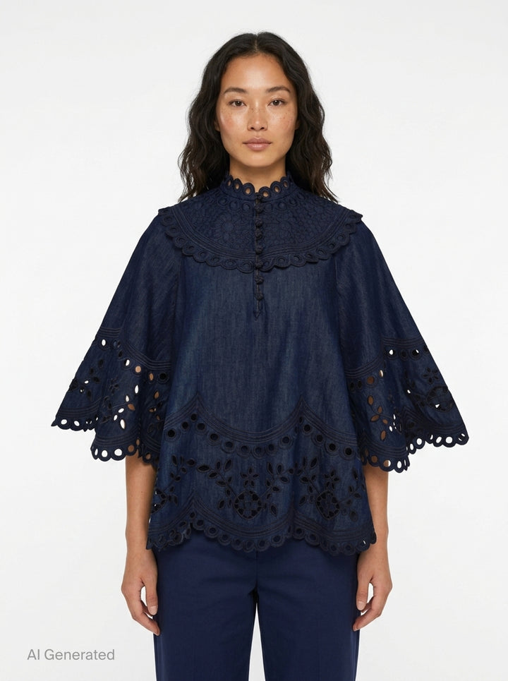Mahon Broderie Denim Top | Zimmermann | Club21 - front