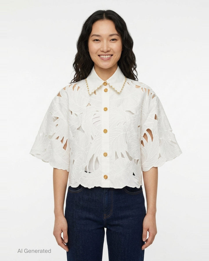 Mahon Embroidered Crop Shirt | Zimmermann | Club21 - front