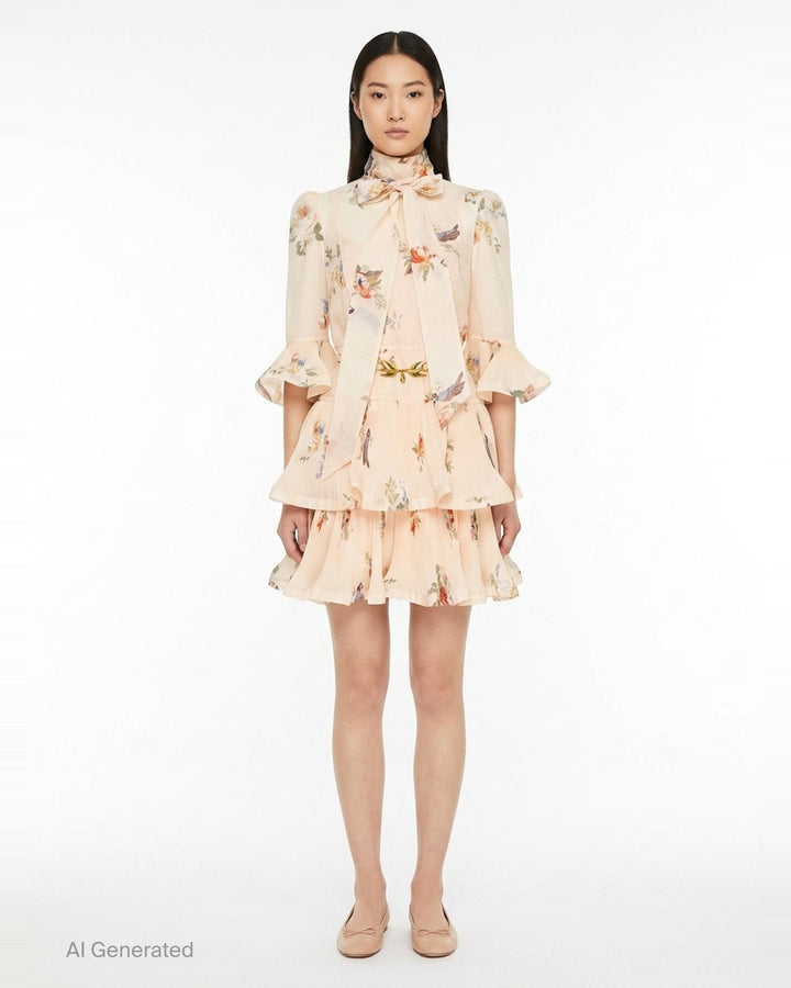 Pleated Floral Mini Dress | Zimmermann | Club21 - front