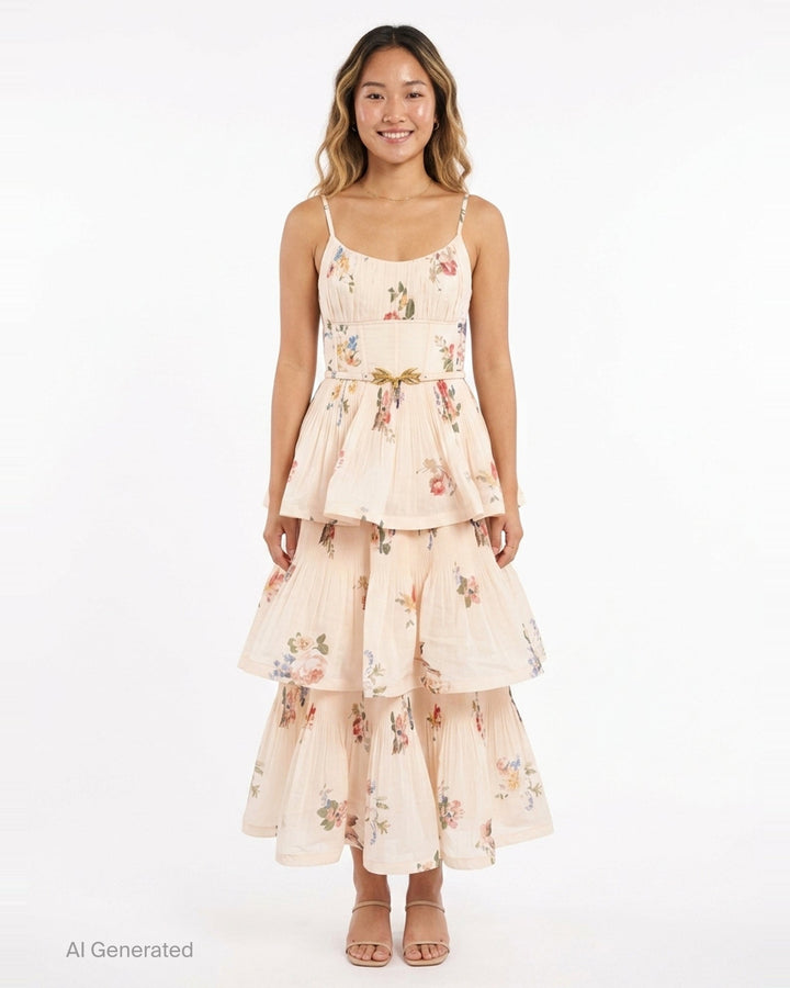 Pleated Tiered Midi Dress | Zimmermann | Club21 - front