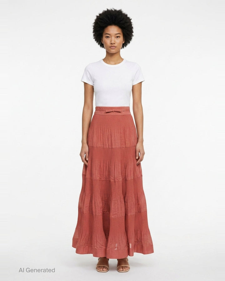 Tiered Pleated Midi Skirt | Zimmermann | Club21 - front