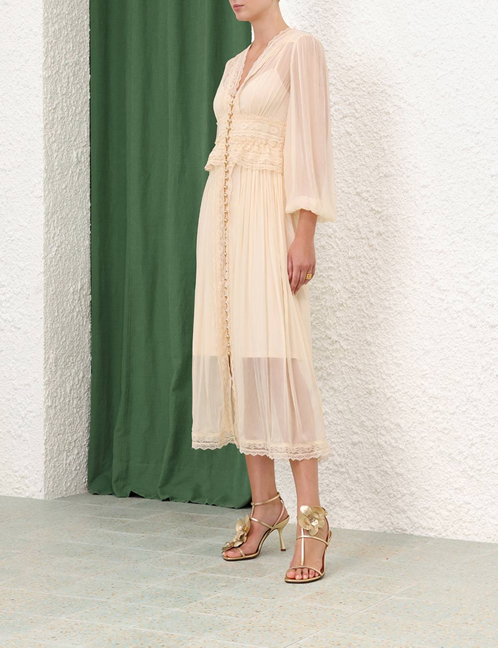 Natura V Neck Button Midi Dress