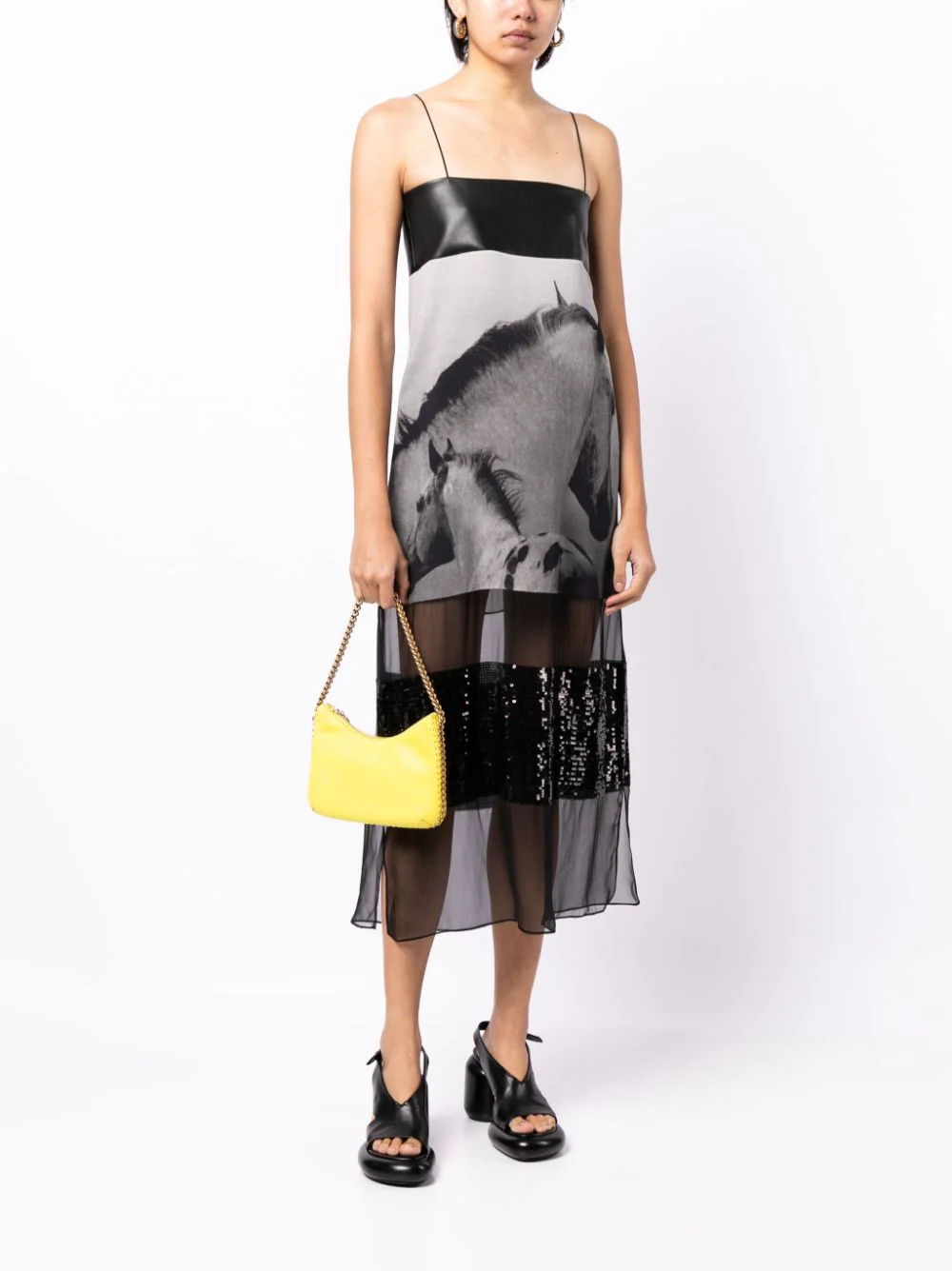 Photographic Print Sequin Slip Dress