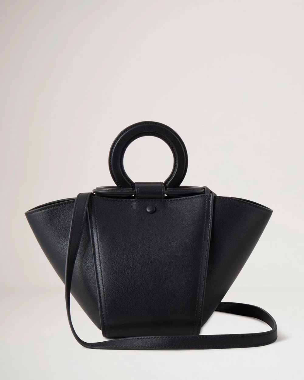 迷你騎士頂部提手包 絲質小牛皮（黑色）