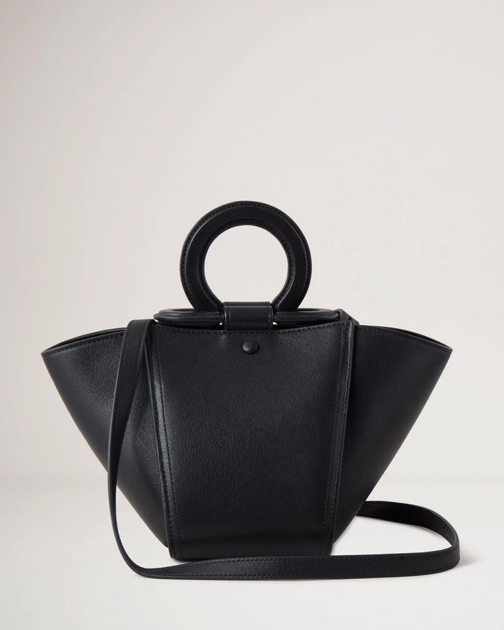 迷你騎士頂部提手包 絲質小牛皮（黑色）