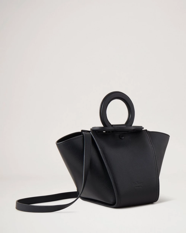 迷你騎士頂部提手包 絲質小牛皮（黑色）