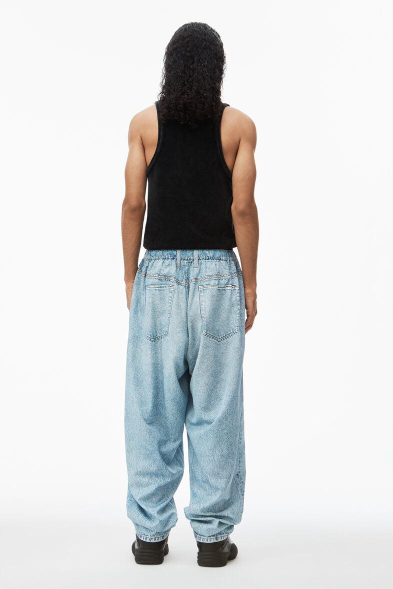 Printed Denim Track Pant In Nylon