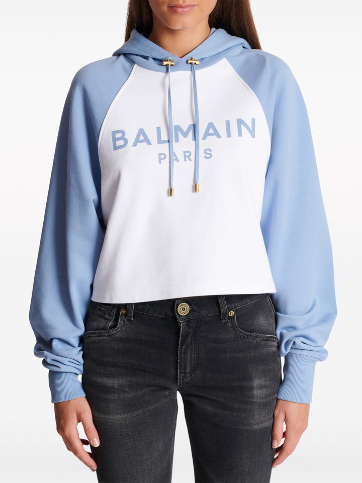 Balmain Print Raglan Cropped Sweatshirt