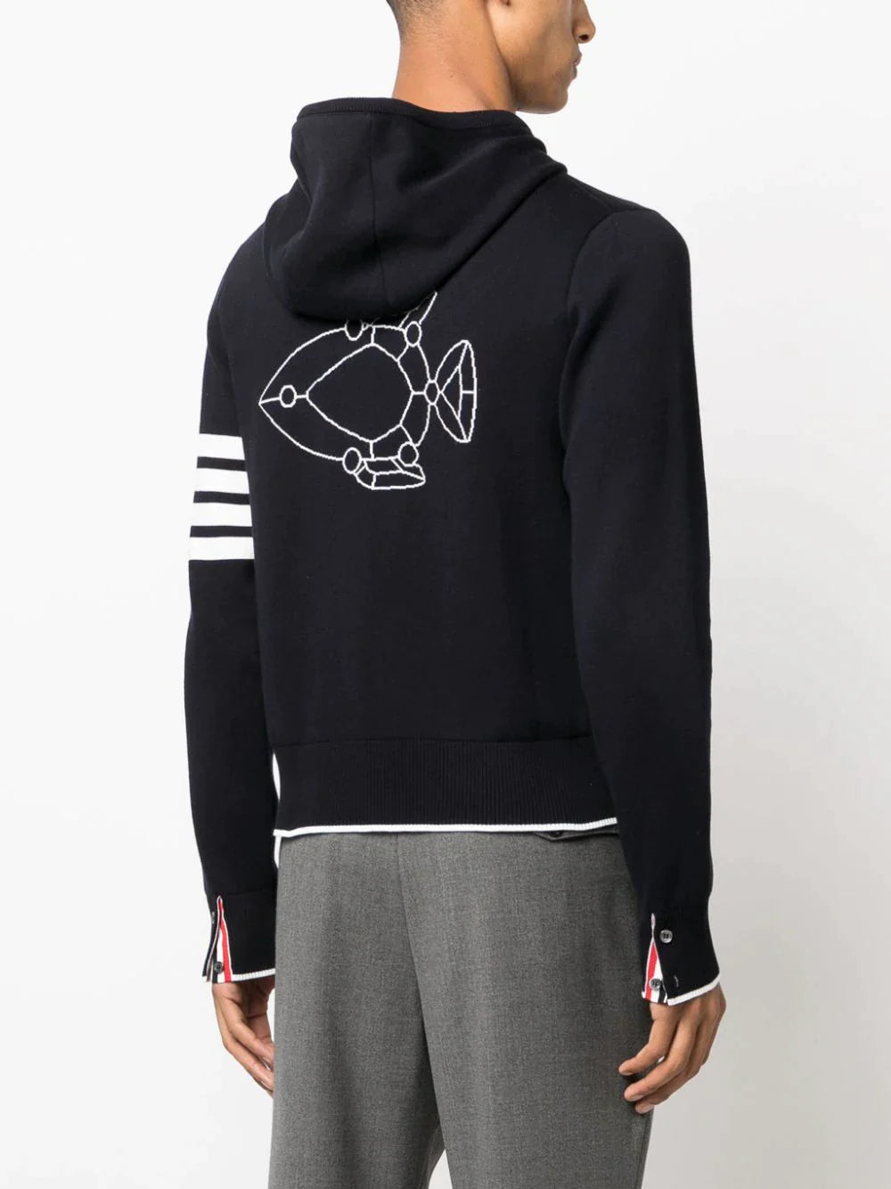 Fish Icon-Intarsia Zip Hoodie