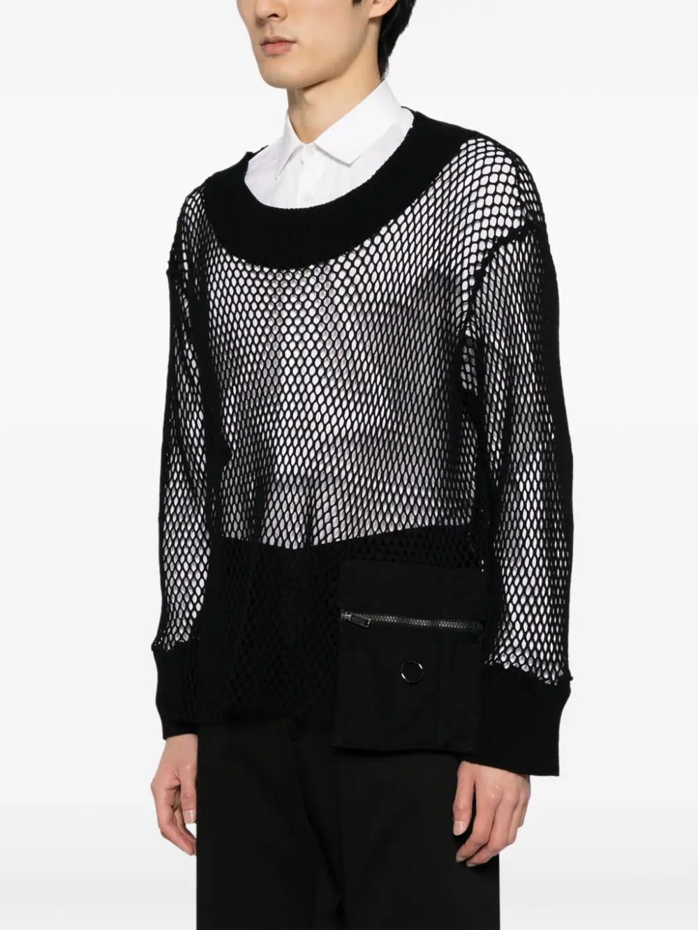 Black Mesh Knit Sweatshirt