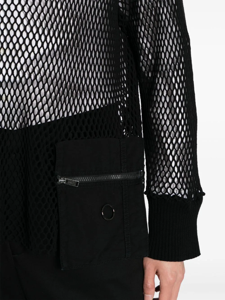 Black Mesh Knit Sweatshirt