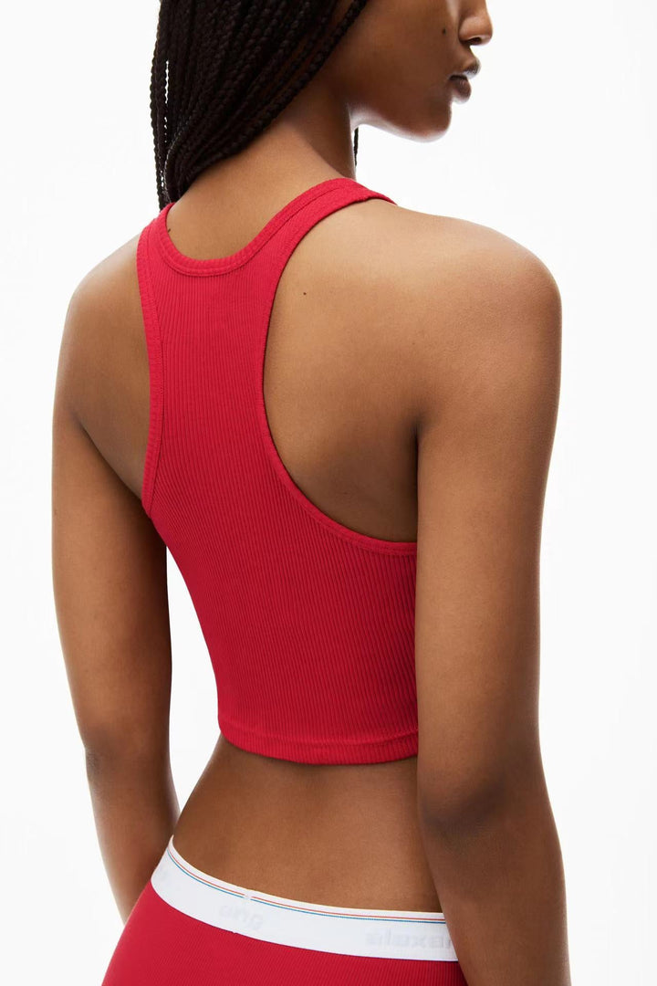 Cropped Racerback Tank In Ribbed Cotton Jersey