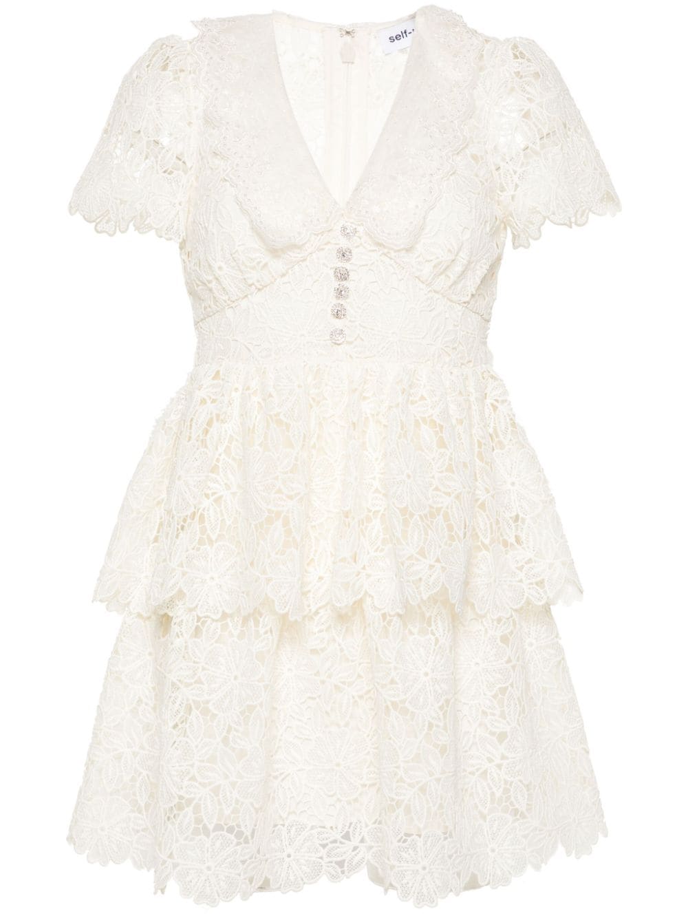 Cream Flower Lace Collar Mini Dress