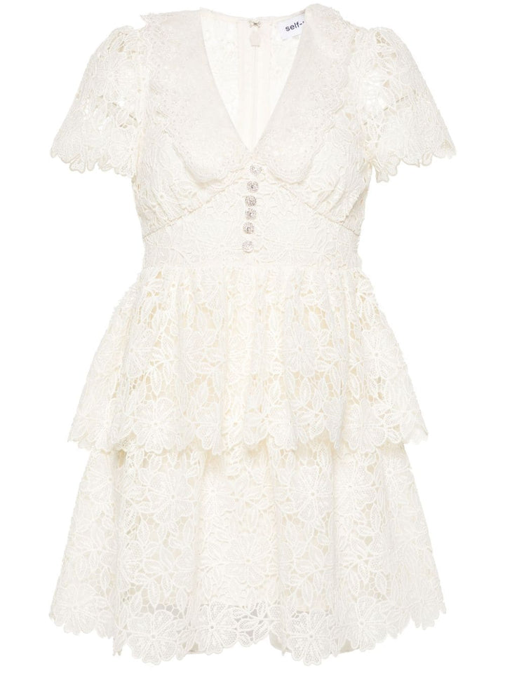 Cream Flower Lace Collar Mini Dress