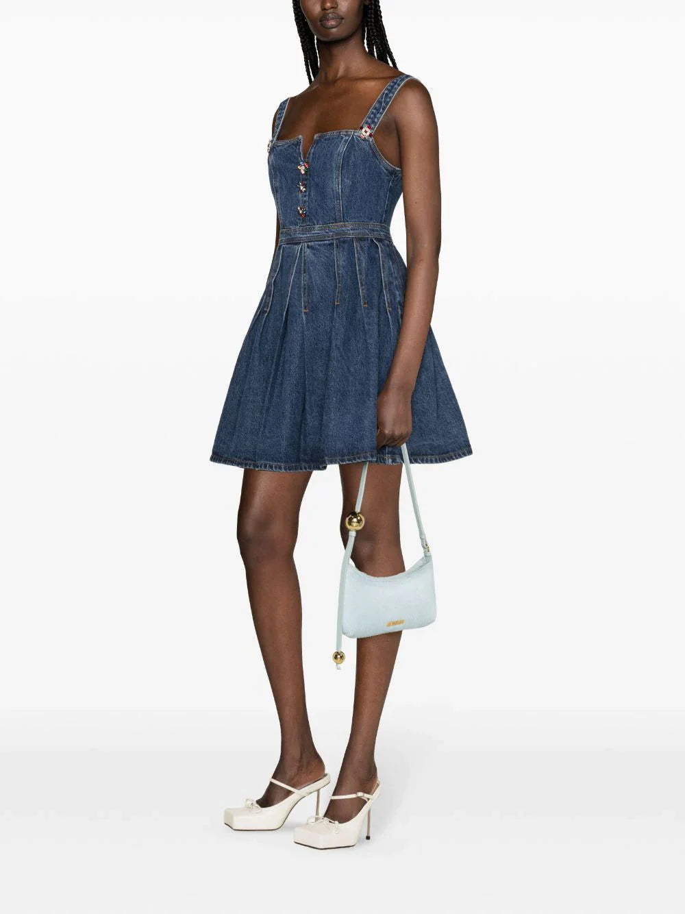 牛仔布綴飾迷你連身裙