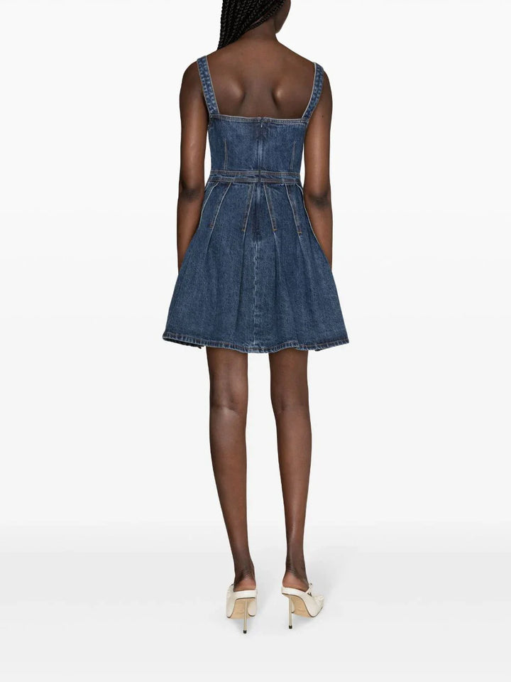 牛仔布綴飾迷你連身裙