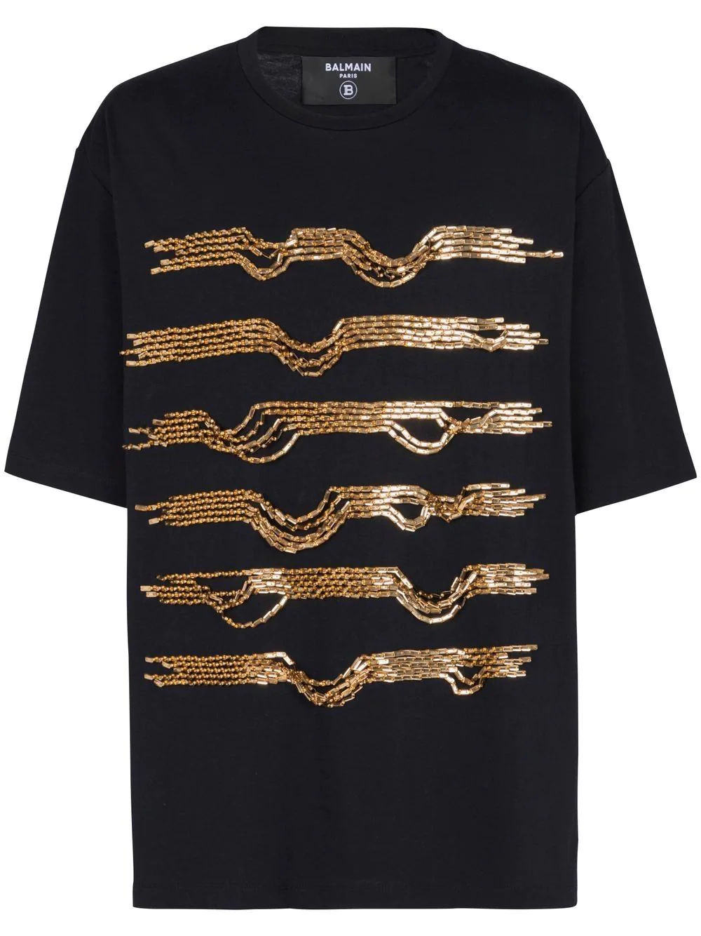 Balmain-Destroyed-Stripe-Embroidered-Tee-Black-1