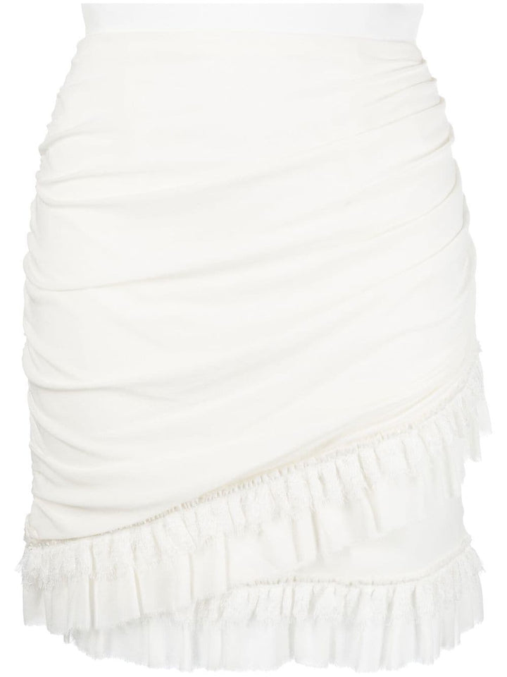 Balmain Draped Crepe Short Skirt White 1