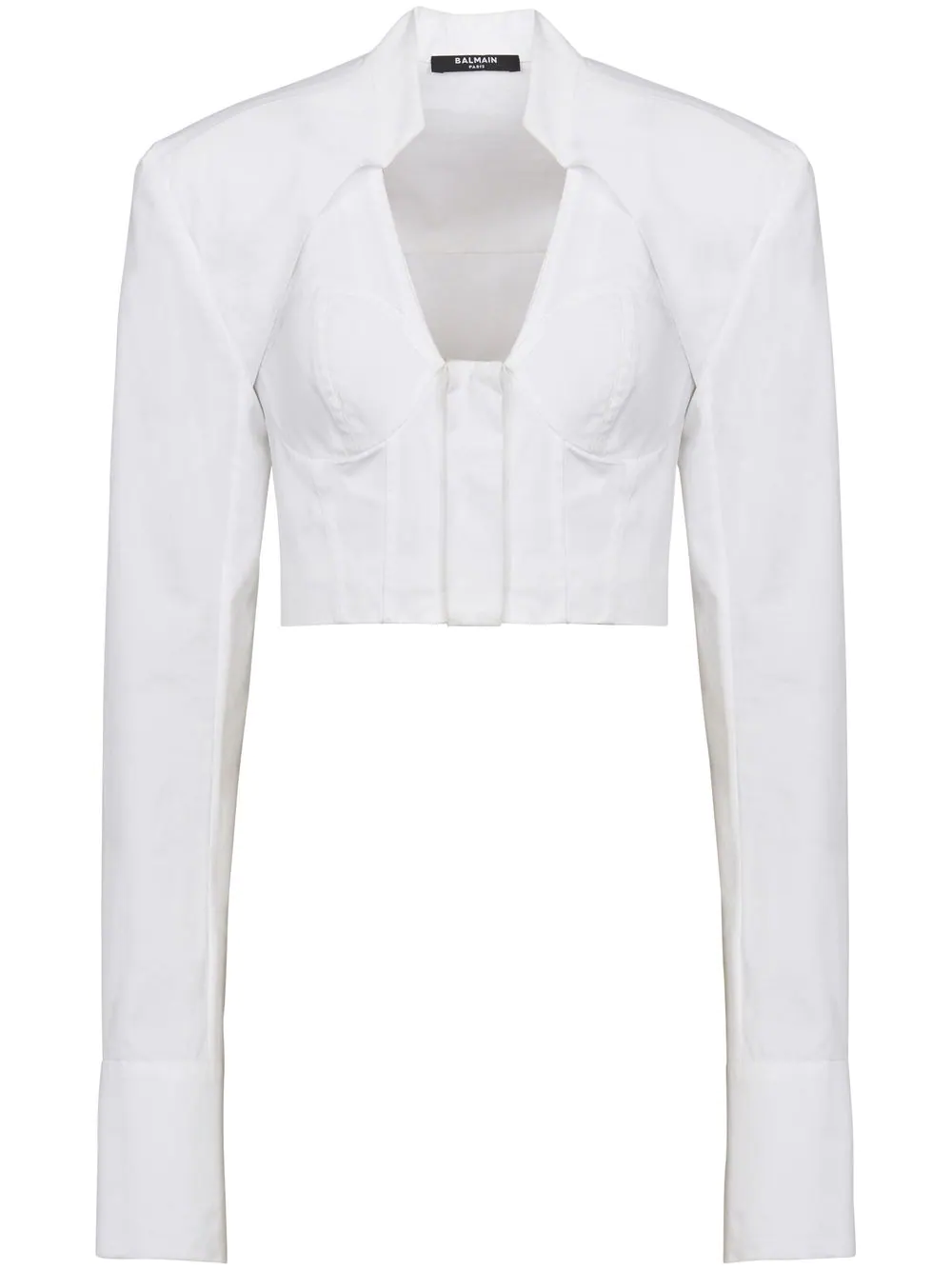 Balmain Lingerie Cut Popline Cropped Blouse White 1 