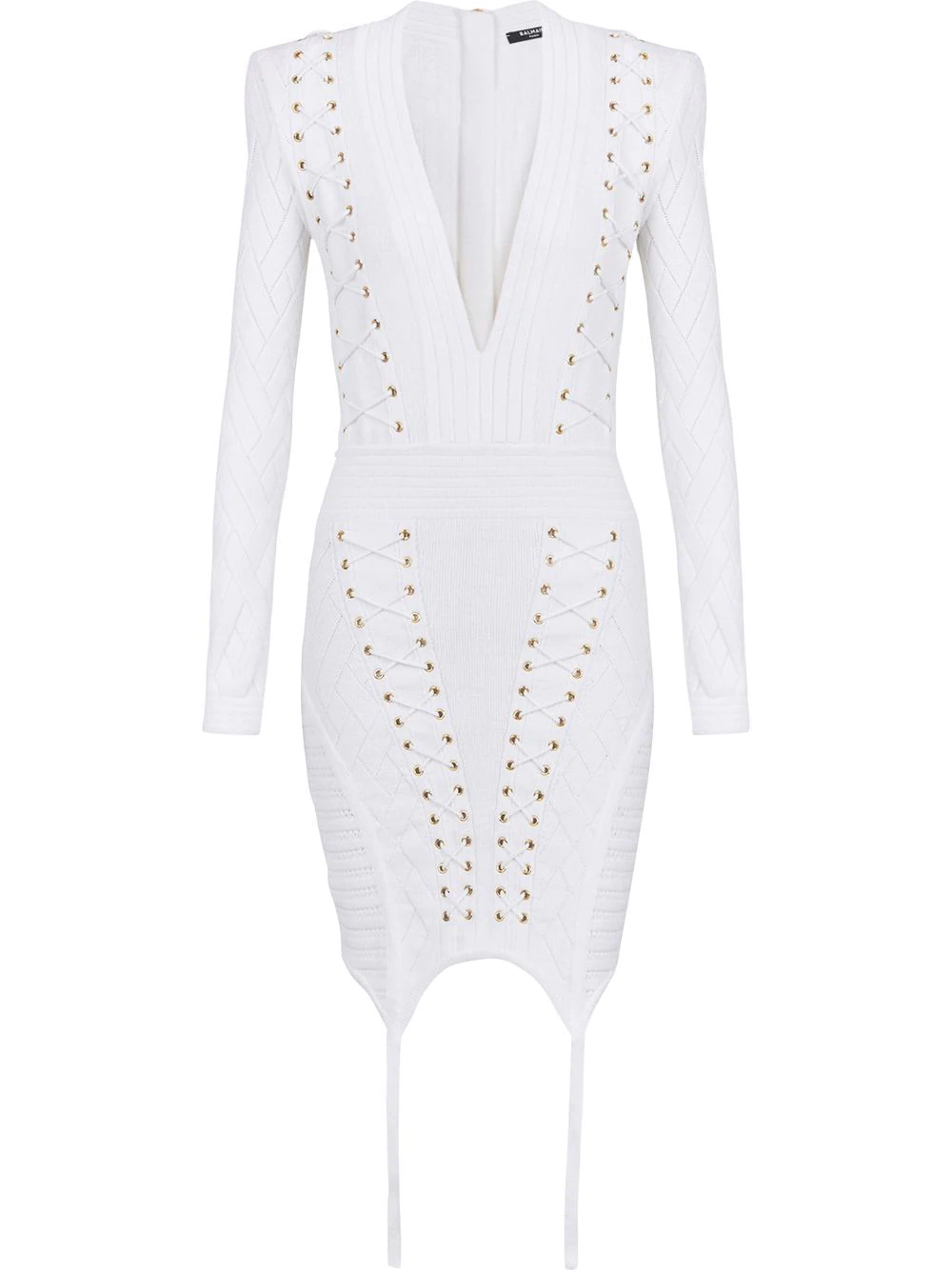 Balmain Laced Knit Gater Short Dress White 1