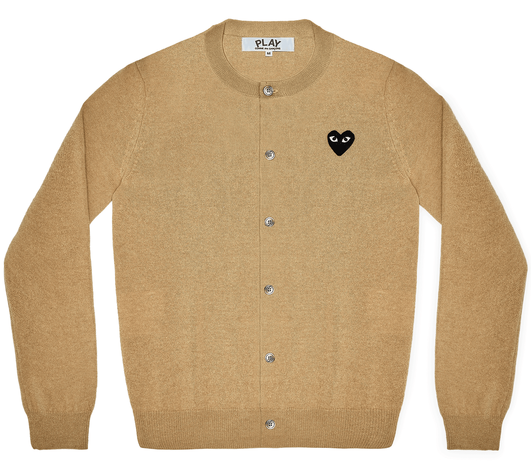 COMME-des-GARCONS-PLAY-Black-Emblem-Cardigan-Women-lLight-camel-1