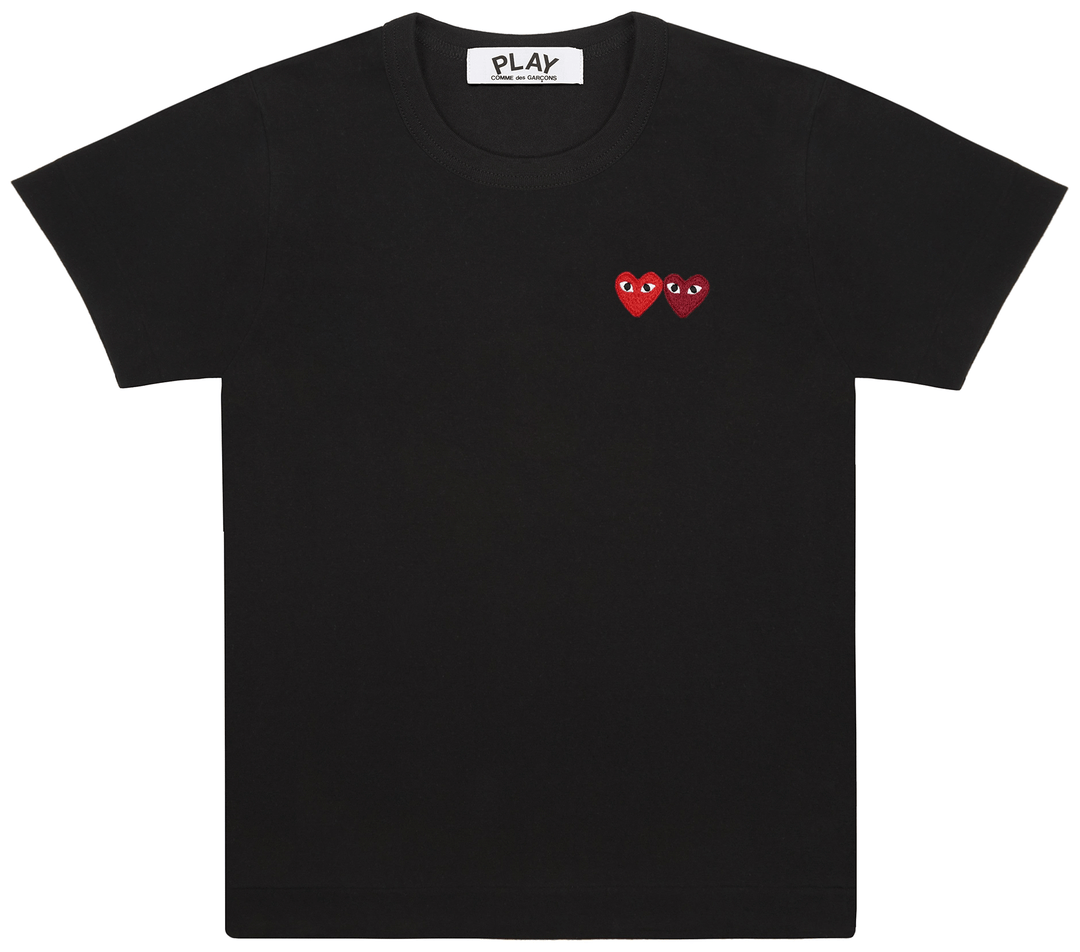 COMME des GARCONS PLAY Black With Red And Burgundy Heart Tee Men Black 1