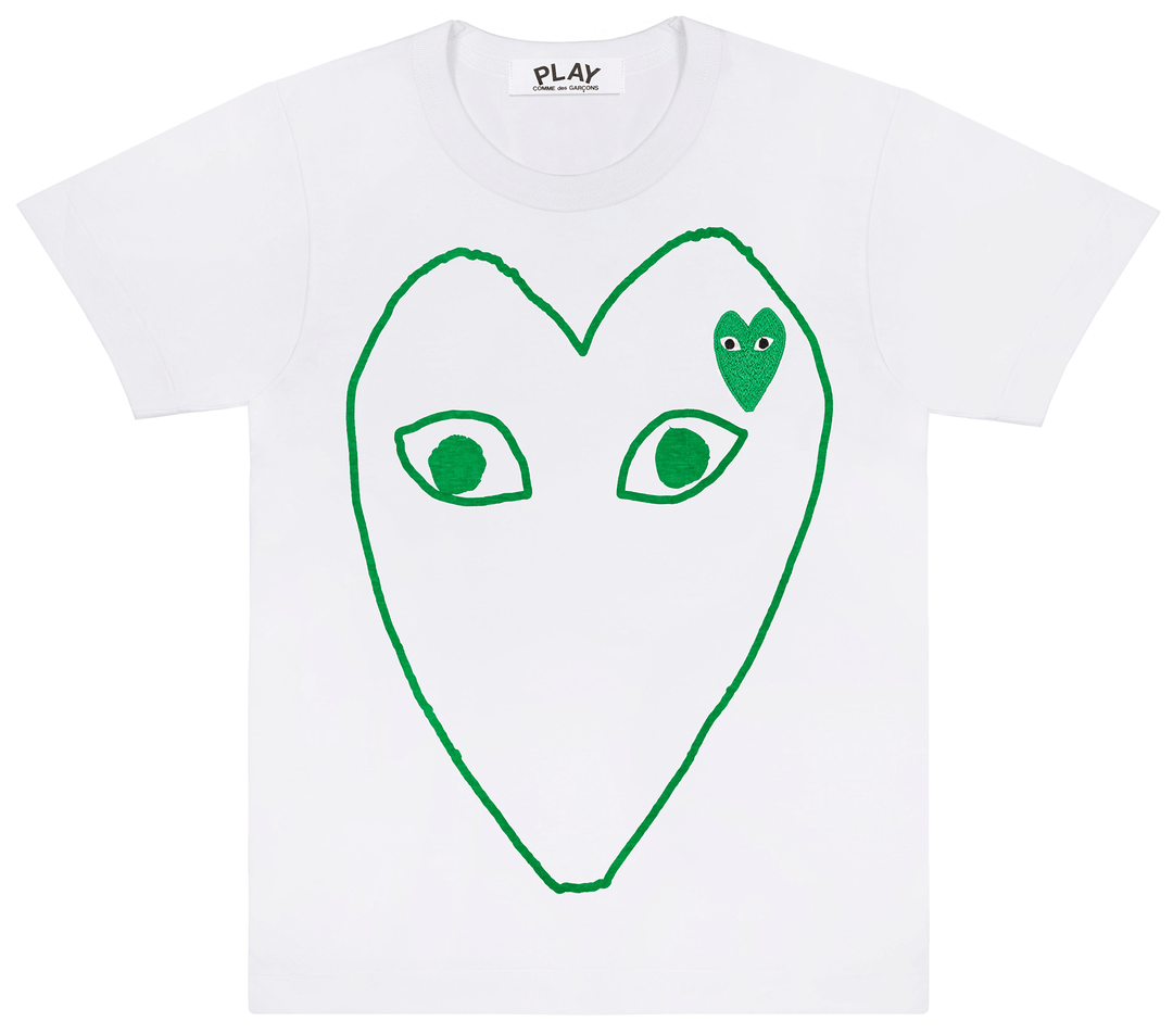 COMME-des-GARCONS-PLAY-Green-Outline-Heart-Tee-Women-White-1